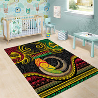 Vanuatu Language Week Area Rug Boar Tusk Warrior Tribal Floral Pattern