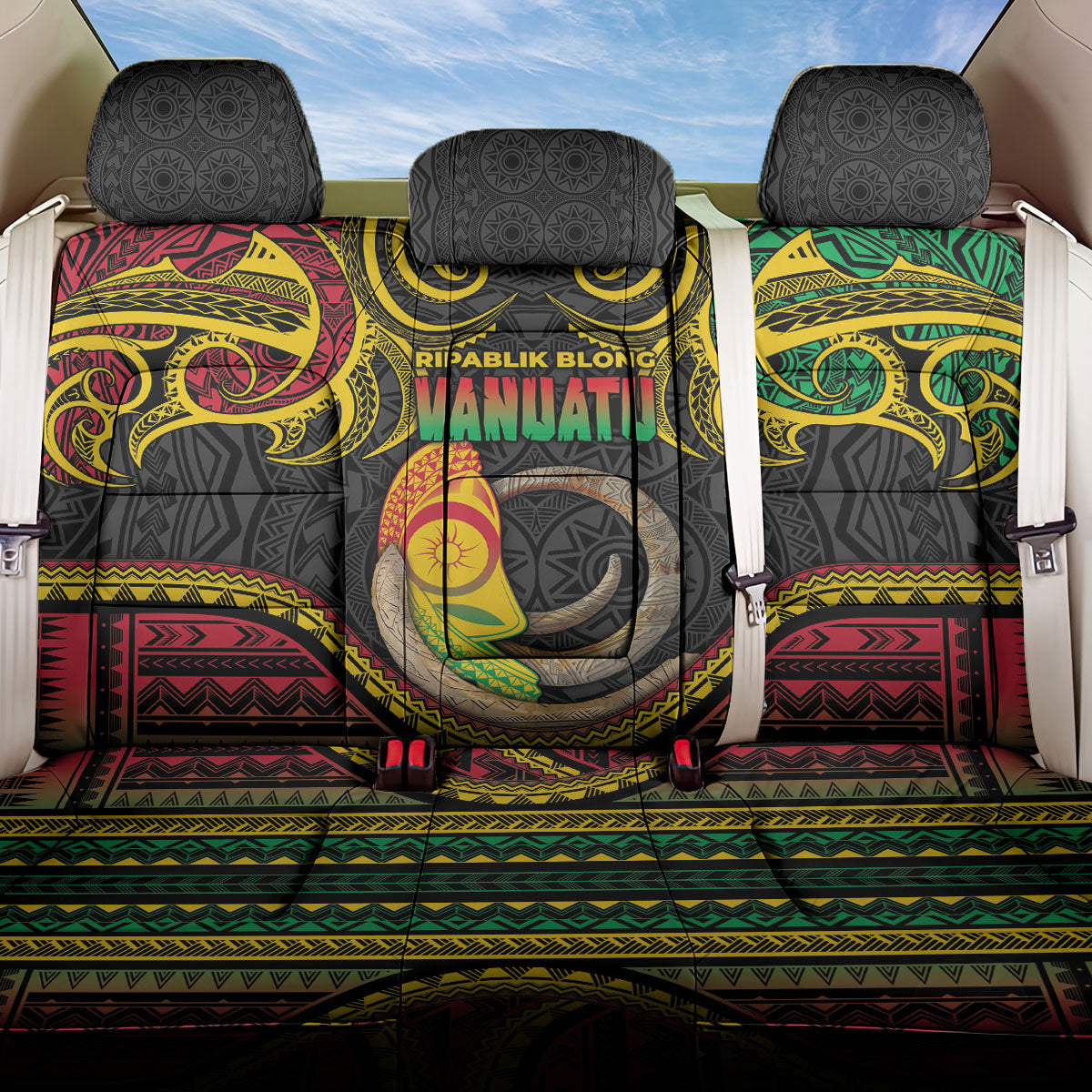 Vanuatu Language Week Back Car Seat Cover Boar Tusk Warrior Tribal Floral Pattern