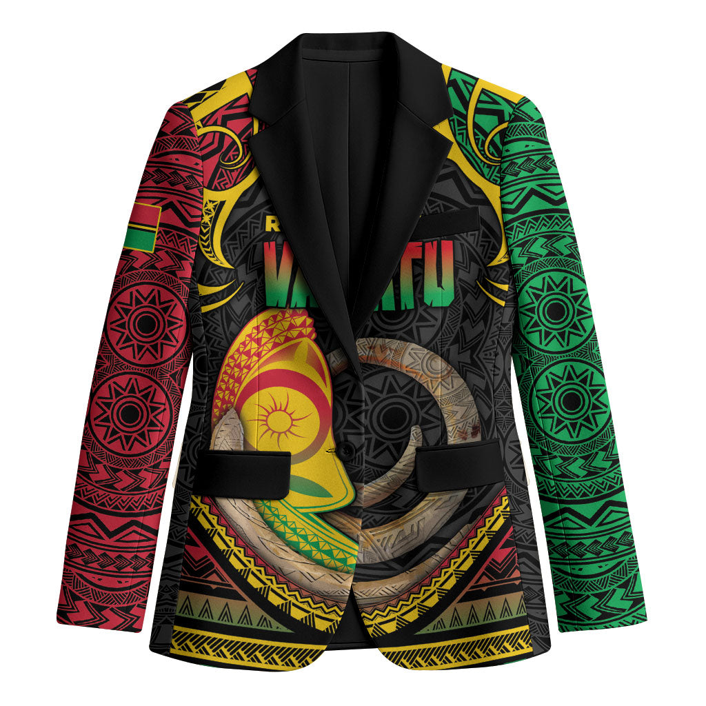 Vanuatu Language Week Blazer Boar Tusk Warrior Tribal Floral Pattern DT05 Unisex Black - Polynesian Pride