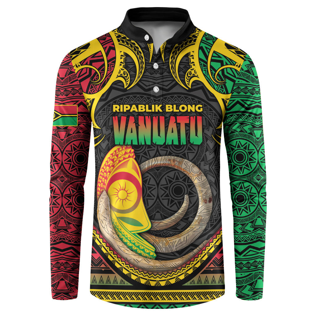 Vanuatu Language Week Button Sweatshirt Boar Tusk Warrior Tribal Floral Pattern