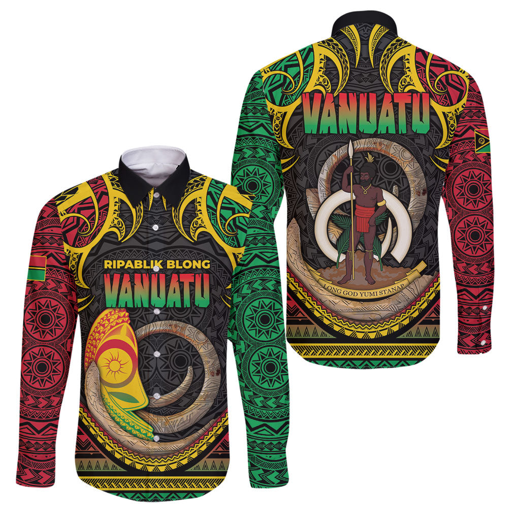Vanuatu Language Week Family Matching Long Sleeve Bodycon Dress and Hawaiian Shirt Boar Tusk Warrior Tribal Floral Pattern