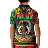 Vanuatu Language Week Kid Polo Shirt Boar Tusk Warrior Tribal Floral Pattern