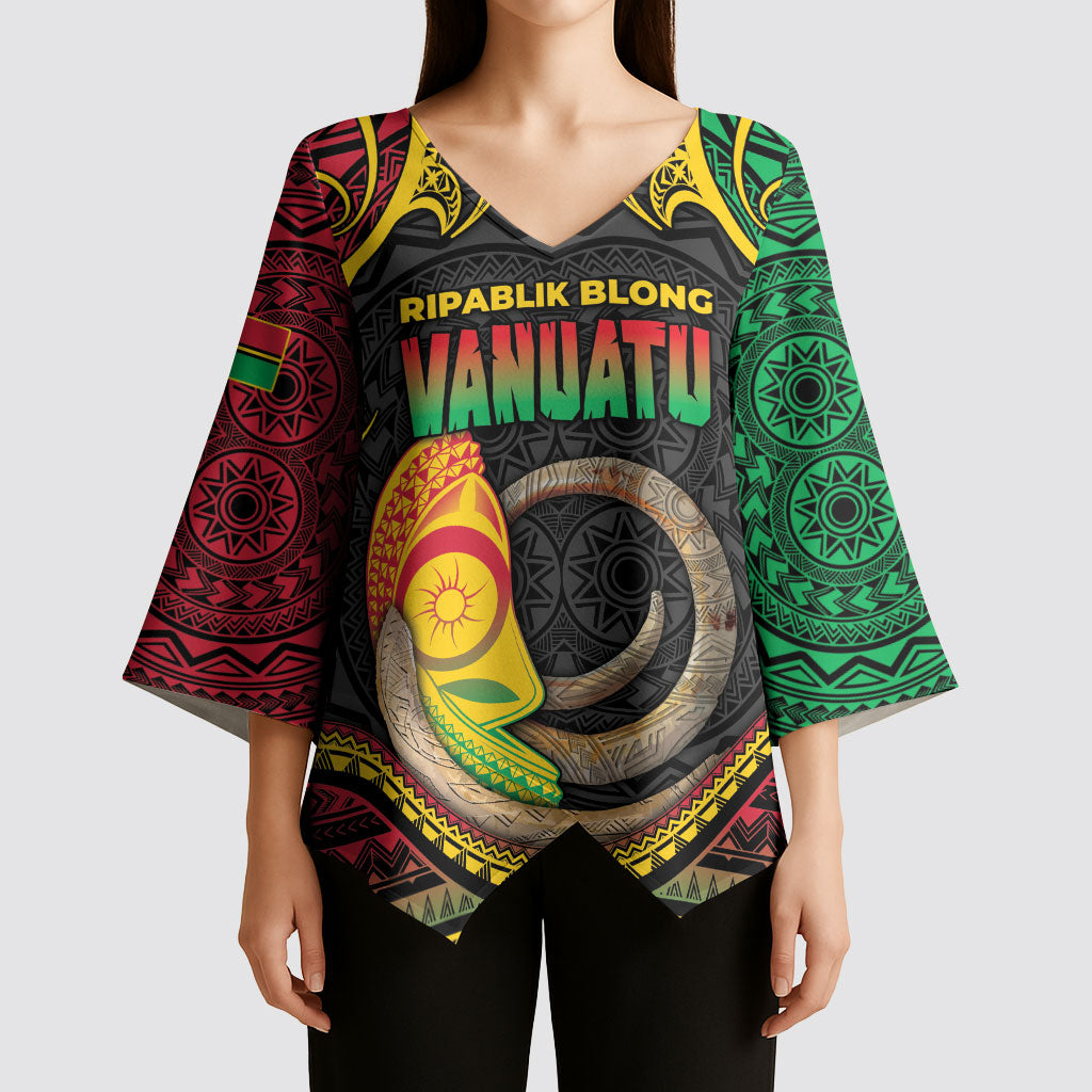 Vanuatu Language Week Kimono Sleeve Blouse Boar Tusk Warrior Tribal Floral Pattern