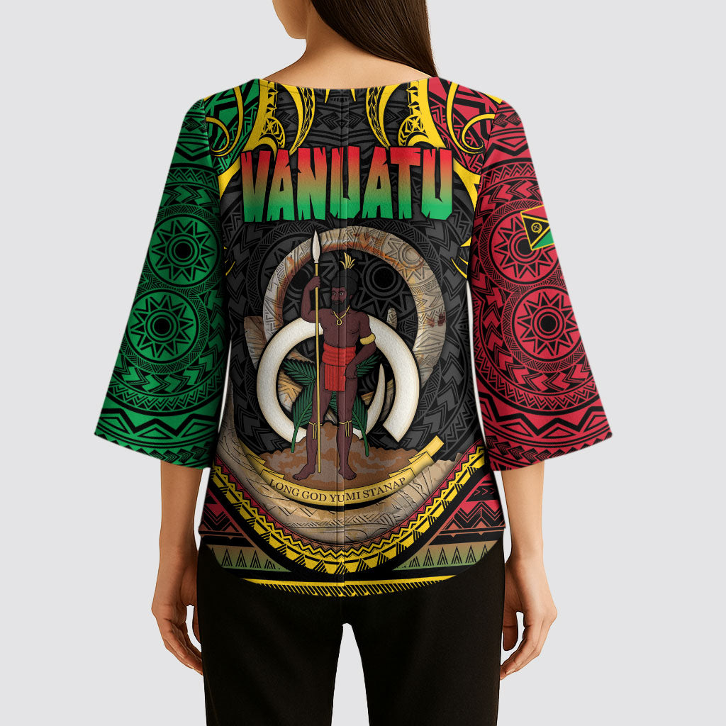 Vanuatu Language Week Kimono Sleeve Blouse Boar Tusk Warrior Tribal Floral Pattern