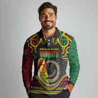 Vanuatu Language Week Long Sleeve Polo Shirt Boar Tusk Warrior Tribal Floral Pattern