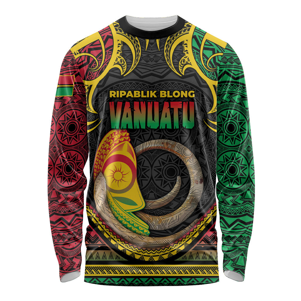Vanuatu Language Week Long Sleeve Shirt Boar Tusk Warrior Tribal Floral Pattern