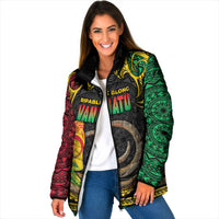 Vanuatu Language Week Padded Jacket Boar Tusk Warrior Tribal Floral Pattern