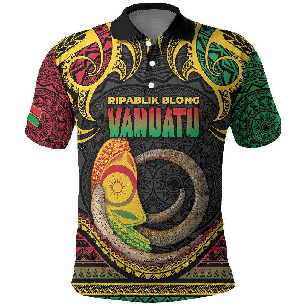 Vanuatu Language Week Polo Shirt Boar Tusk Warrior Tribal Floral Pattern