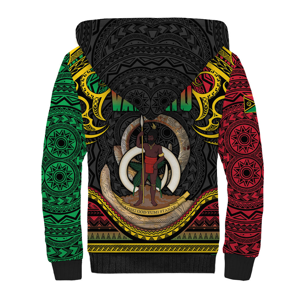 Vanuatu Language Week Sherpa Hoodie Boar Tusk Warrior Tribal Floral Pattern