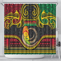 Vanuatu Language Week Shower Curtain Boar Tusk Warrior Tribal Floral Pattern