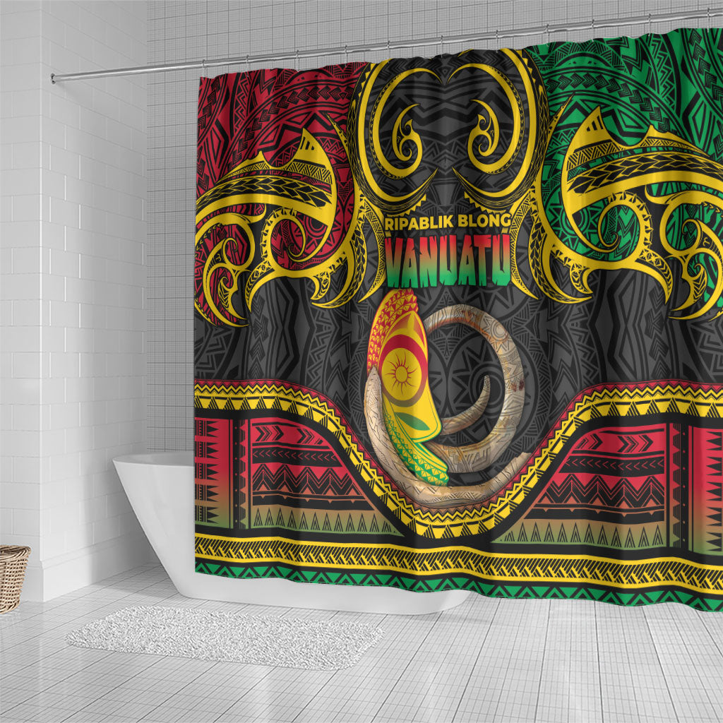 Vanuatu Language Week Shower Curtain Boar Tusk Warrior Tribal Floral Pattern