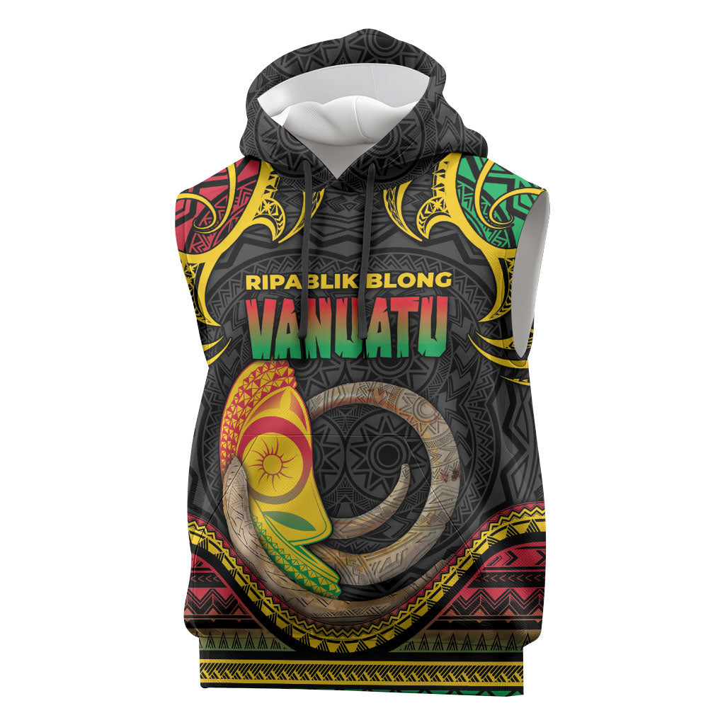 Vanuatu Language Week Sleeveless Hoodie Boar Tusk Warrior Tribal Floral Pattern
