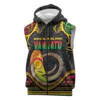 Vanuatu Language Week Sleeveless Zip Hoodie Boar Tusk Warrior Tribal Floral Pattern
