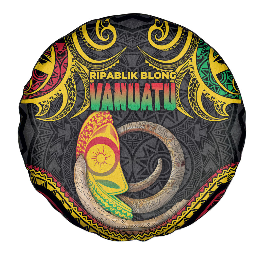Vanuatu Language Week Spare Tire Cover Boar Tusk Warrior Tribal Floral Pattern