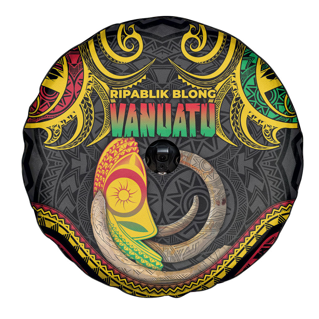 Vanuatu Language Week Spare Tire Cover Boar Tusk Warrior Tribal Floral Pattern