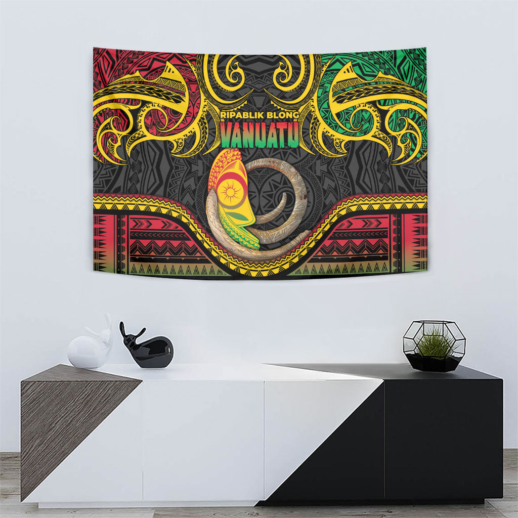 Vanuatu Language Week Tapestry Boar Tusk Warrior Tribal Floral Pattern