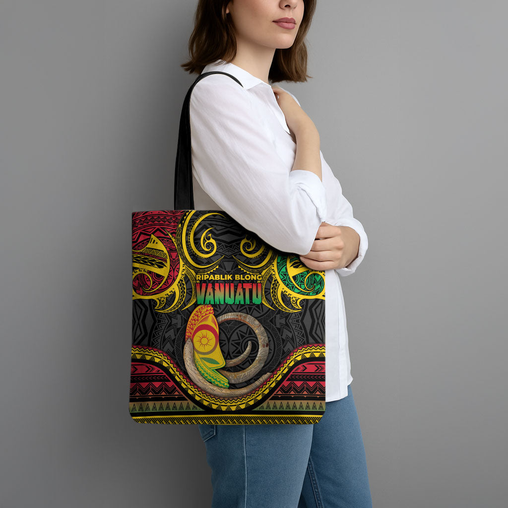 Vanuatu Language Week Tote Bag Boar Tusk Warrior Tribal Floral Pattern