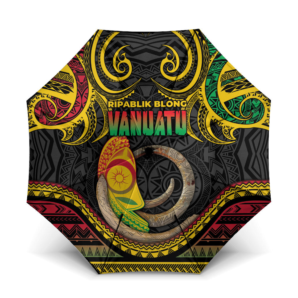 Vanuatu Language Week Umbrella Boar Tusk Warrior Tribal Floral Pattern