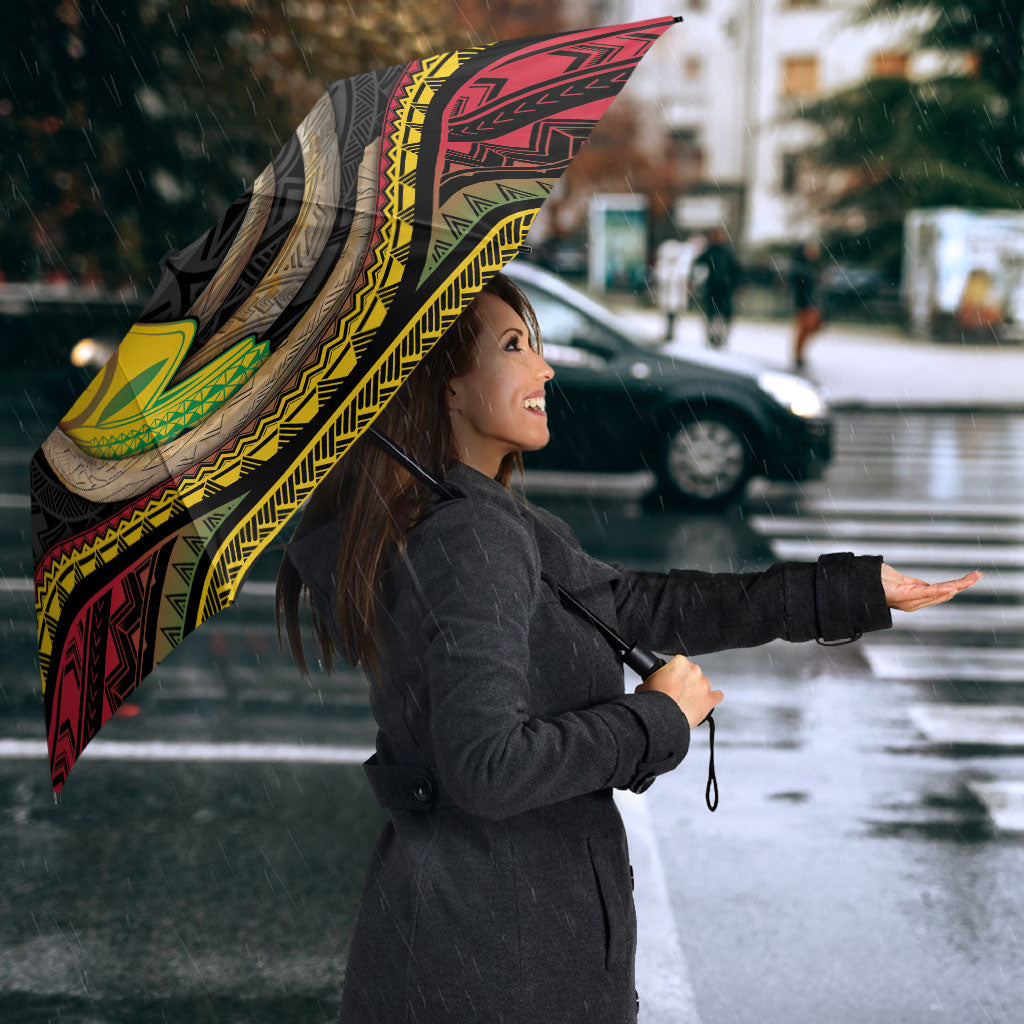 Vanuatu Language Week Umbrella Boar Tusk Warrior Tribal Floral Pattern