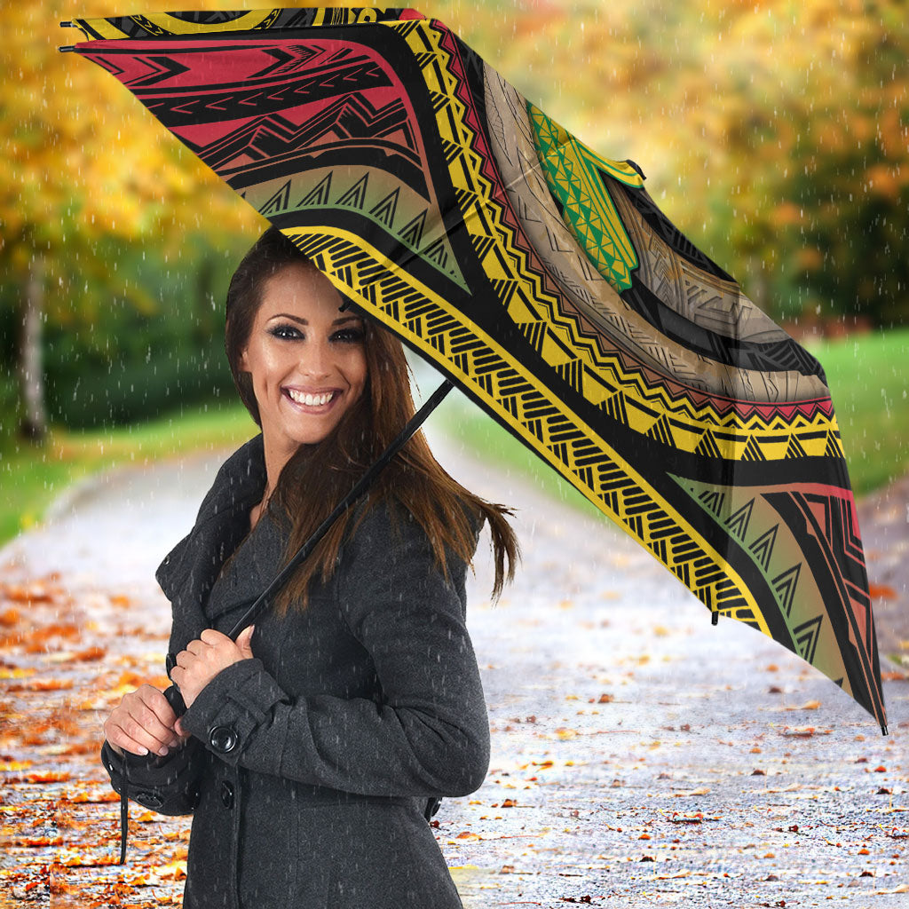 Vanuatu Language Week Umbrella Boar Tusk Warrior Tribal Floral Pattern