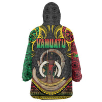 Vanuatu Language Week Wearable Blanket Hoodie Boar Tusk Warrior Tribal Floral Pattern