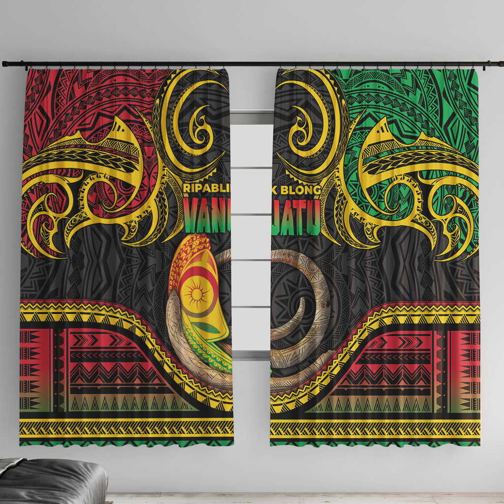Vanuatu Language Week Window Curtain Boar Tusk Warrior Tribal Floral Pattern DT05 With Hooks Black - Polynesian Pride