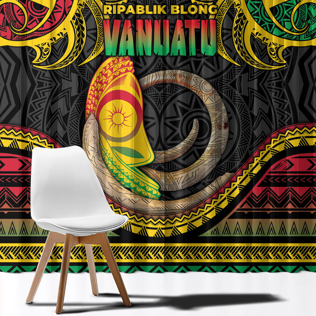 Vanuatu Language Week Window Curtain Boar Tusk Warrior Tribal Floral Pattern