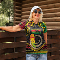Vanuatu Language Week Women Polo Shirt Boar Tusk Warrior Tribal Floral Pattern