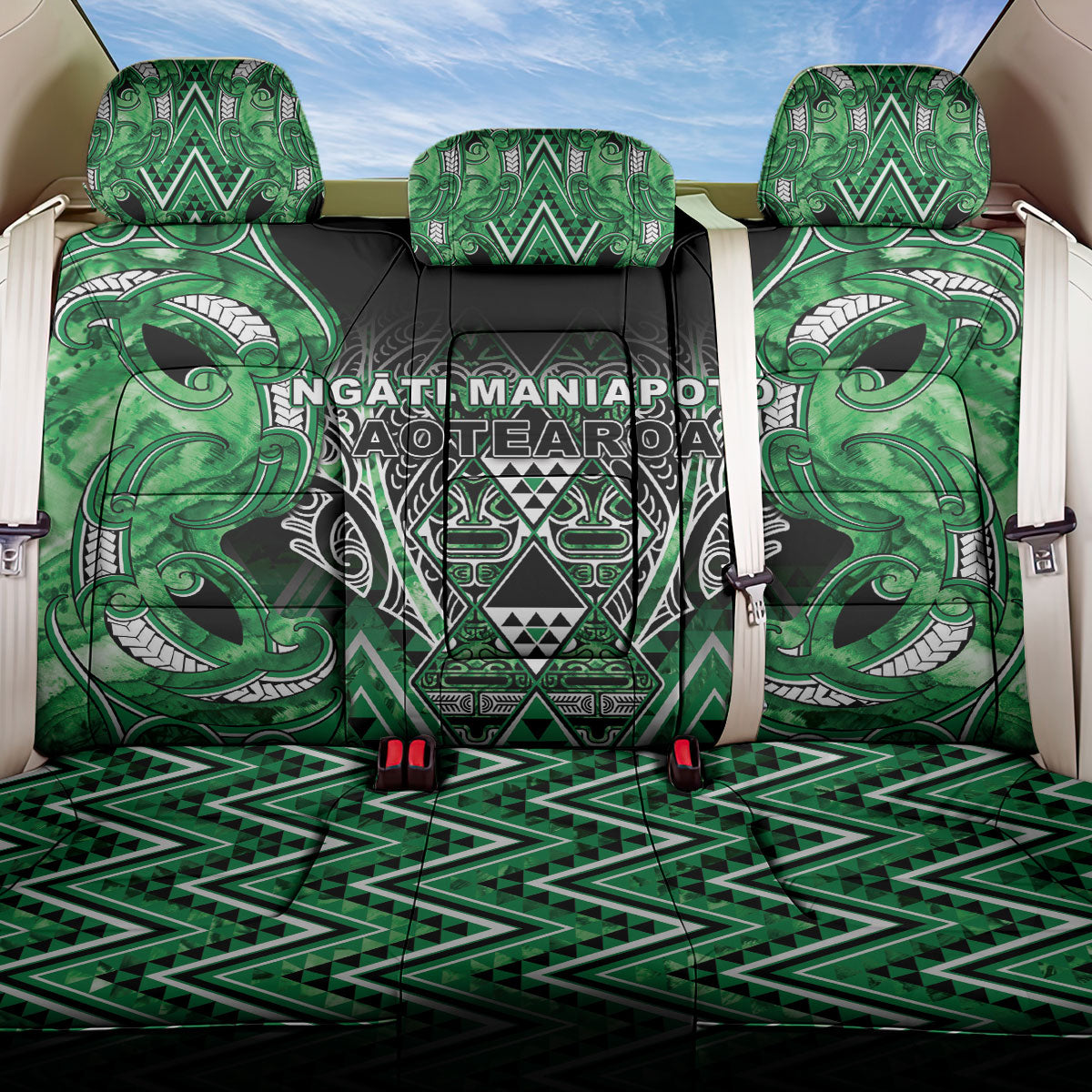 Aotearoa Ngati Maniapoto Back Car Seat Cover Maori Tribal Green Paua Shell Pattern DT05 One Size Green - Polynesian Pride