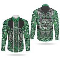 Aotearoa Ngati Maniapoto Couples Matching Mermaid Dress and Long Sleeve Button Shirt Maori Tribal Green Paua Shell Pattern DT05 - Polynesian Pride
