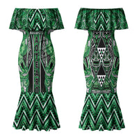 Aotearoa Ngati Maniapoto Couples Matching Mermaid Dress and Long Sleeve Button Shirt Maori Tribal Green Paua Shell Pattern DT05 - Polynesian Pride