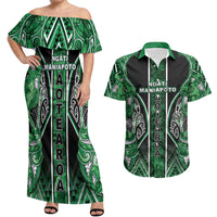 Aotearoa Ngati Maniapoto Couples Matching Off Shoulder Maxi Dress and Hawaiian Shirt Maori Tribal Green Paua Shell Pattern DT05 Green - Polynesian Pride