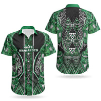 Aotearoa Ngati Maniapoto Couples Matching Off Shoulder Short Dress and Hawaiian Shirt Maori Tribal Green Paua Shell Pattern DT05 - Polynesian Pride