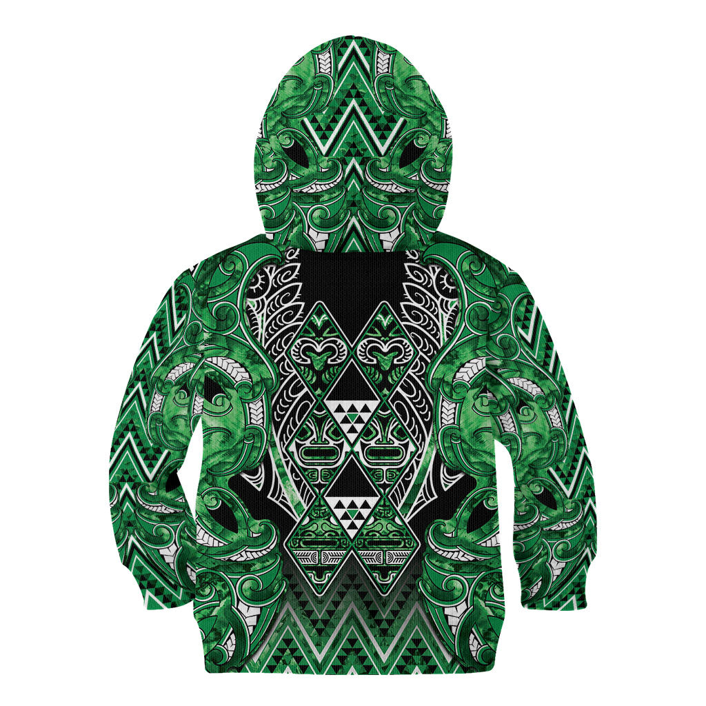 Aotearoa Ngati Maniapoto Kid Hoodie Maori Tribal Green Paua Shell Pattern DT05 - Polynesian Pride