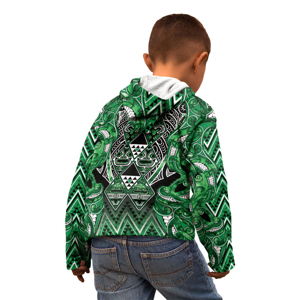 Aotearoa Ngati Maniapoto Kid Hoodie Maori Tribal Green Paua Shell Pattern DT05 - Polynesian Pride