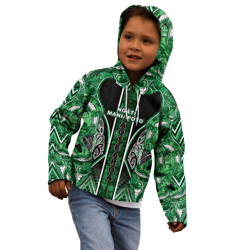 Aotearoa Ngati Maniapoto Kid Hoodie Maori Tribal Green Paua Shell Pattern DT05 - Polynesian Pride