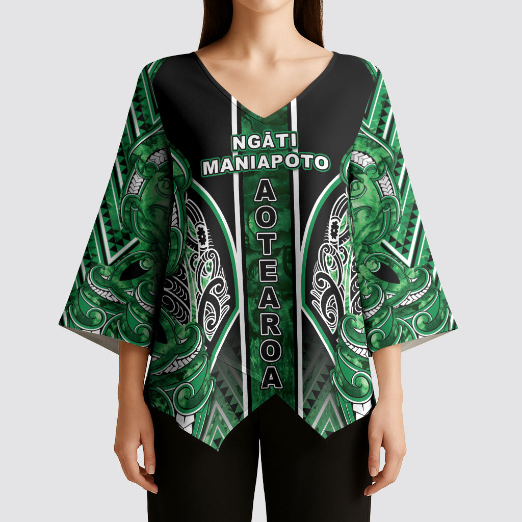 Aotearoa Ngati Maniapoto Kimono Sleeve Blouse Maori Tribal Green Paua Shell Pattern DT05 - Polynesian Pride