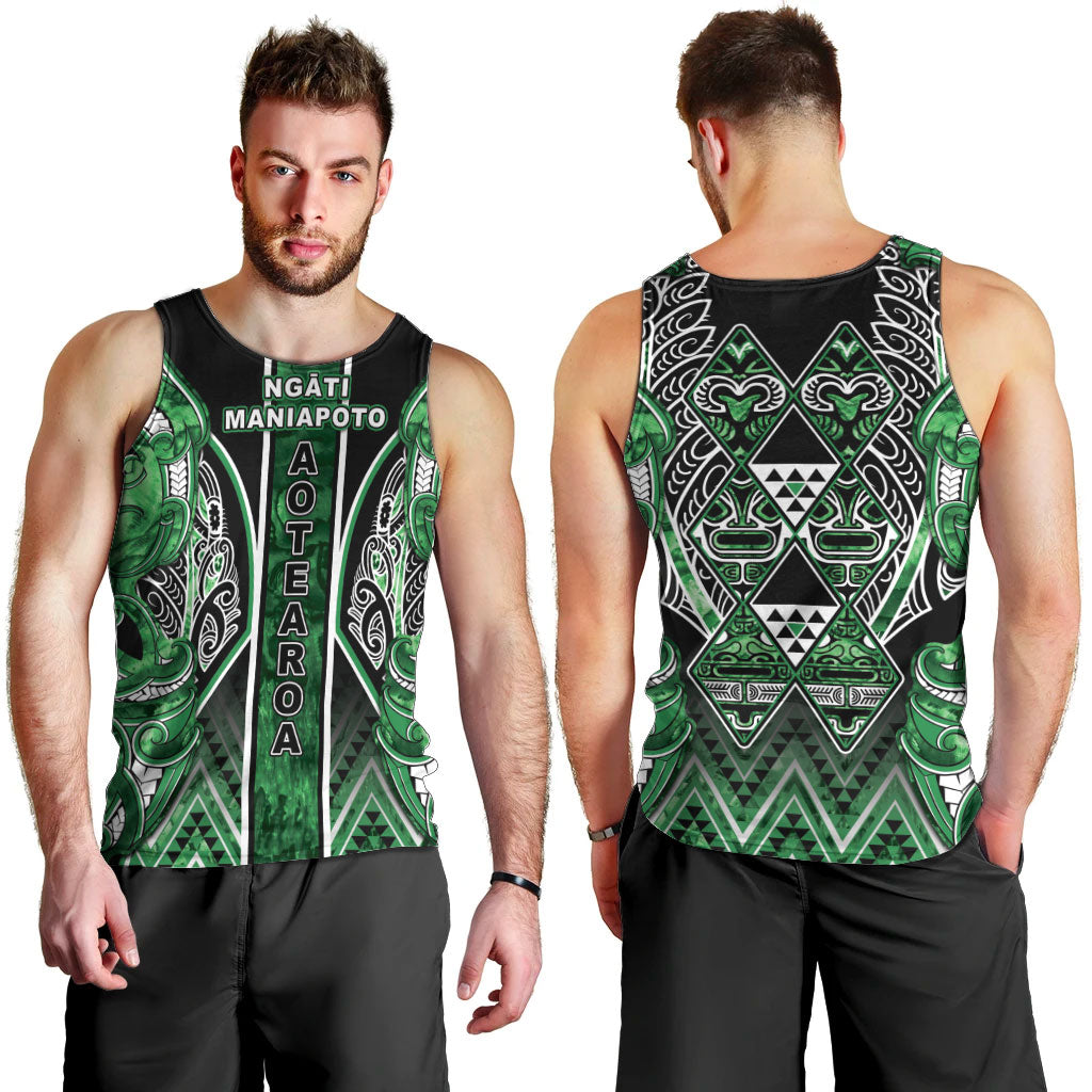 Aotearoa Ngati Maniapoto Men Tank Top Maori Tribal Green Paua Shell Pattern DT05 - Polynesian Pride