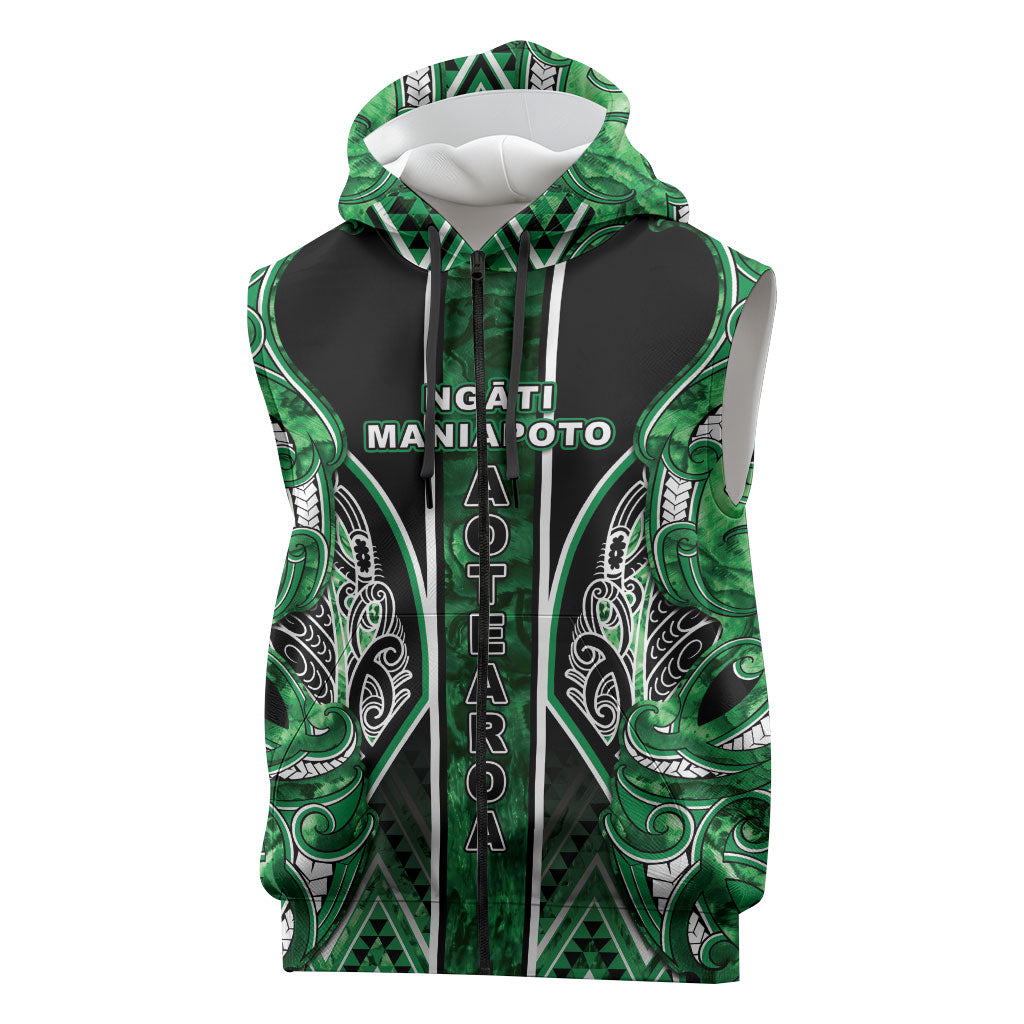 Aotearoa Ngati Maniapoto Sleeveless Zip Hoodie Maori Tribal Green Paua Shell Pattern DT05 Green - Polynesian Pride