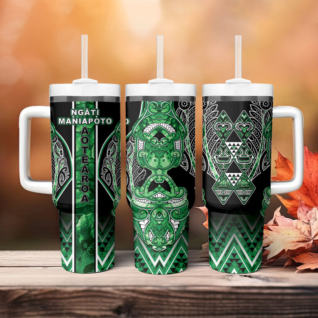 Aotearoa Ngati Maniapoto Tumbler With Handle Maori Tribal Green Paua Shell Pattern DT05 - Polynesian Pride