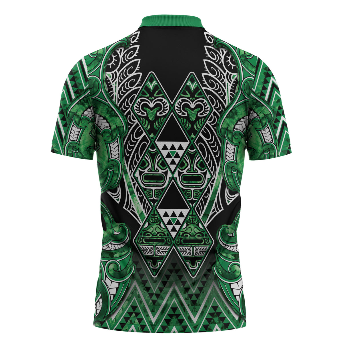 Aotearoa Ngati Maniapoto Zipper Polo Shirt Maori Tribal Green Paua Shell Pattern DT05 - Polynesian Pride
