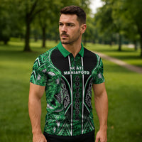 Aotearoa Ngati Maniapoto Zipper Polo Shirt Maori Tribal Green Paua Shell Pattern DT05 - Polynesian Pride