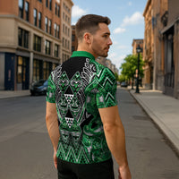 Aotearoa Ngati Maniapoto Zipper Polo Shirt Maori Tribal Green Paua Shell Pattern DT05 - Polynesian Pride