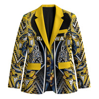 Aotearoa Ngati Raukawa Blazer Maori Tribal Yellow And Navy Paua Shell Pattern DT05 Unisex Yellow - Polynesian Pride