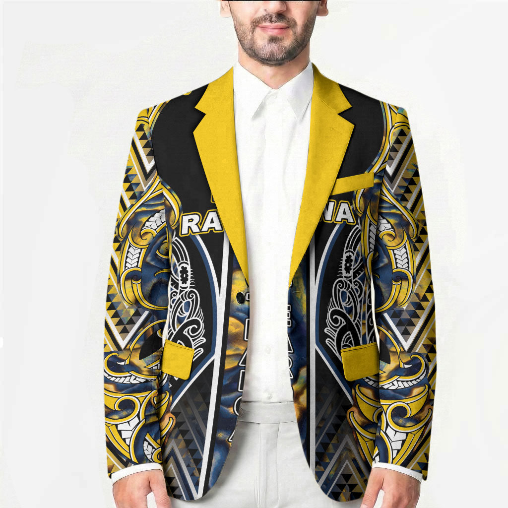 Aotearoa Ngati Raukawa Blazer Maori Tribal Yellow And Navy Paua Shell Pattern DT05 - Polynesian Pride