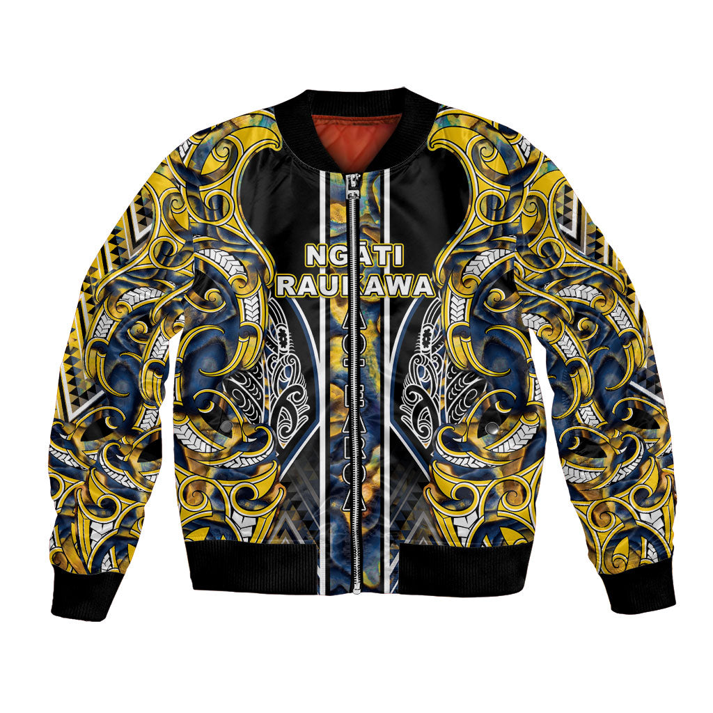 Aotearoa Ngati Raukawa Bomber Jacket Maori Tribal Yellow And Navy Paua Shell Pattern DT05 Unisex Yellow - Polynesian Pride