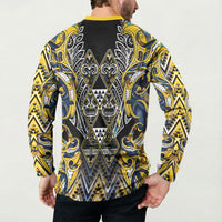 Aotearoa Ngati Raukawa Button Sweatshirt Maori Tribal Yellow And Navy Paua Shell Pattern DT05 - Polynesian Pride