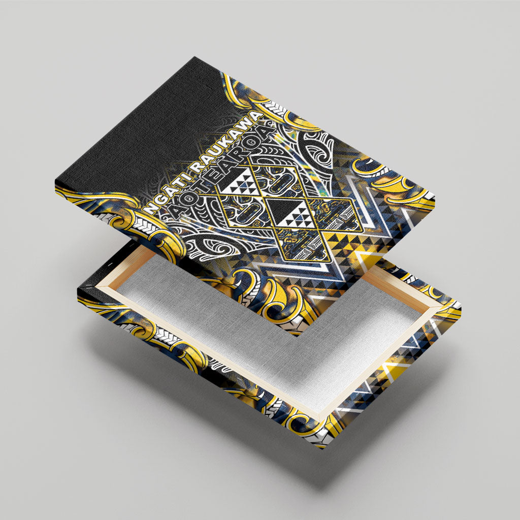 Aotearoa Ngati Raukawa Canvas Wall Art Maori Tribal Yellow And Navy Paua Shell Pattern DT05 - Polynesian Pride