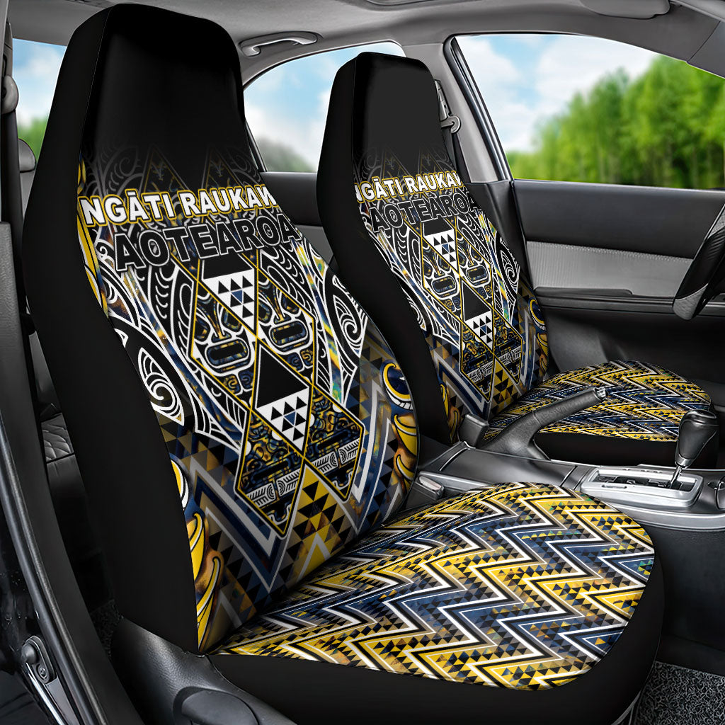Aotearoa Ngati Raukawa Car Seat Cover Maori Tribal Yellow And Navy Paua Shell Pattern DT05 - Polynesian Pride