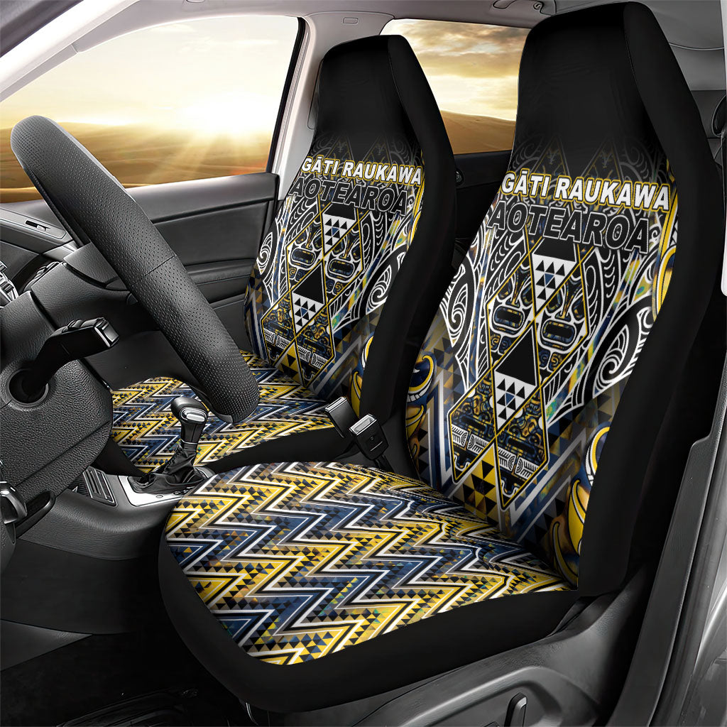 Aotearoa Ngati Raukawa Car Seat Cover Maori Tribal Yellow And Navy Paua Shell Pattern DT05 - Polynesian Pride